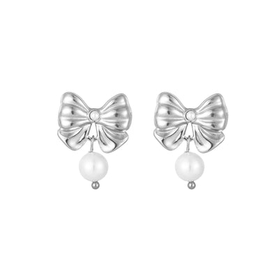 Elegant Pearl Bow Earrings