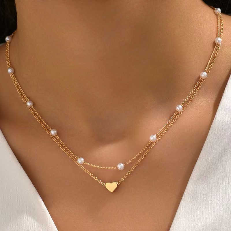 Double Neclace Pearl & Heart