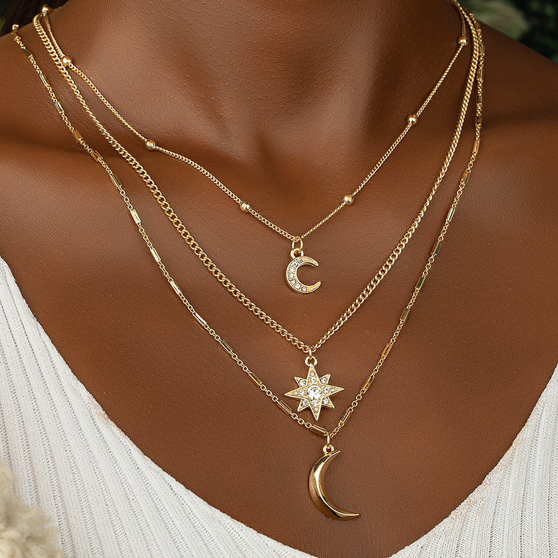 Diamond Star & Moon Necklace